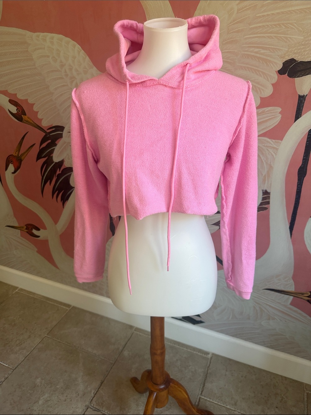 Danielle Guizio Cropped Pink Hooded Women's Sweater size t